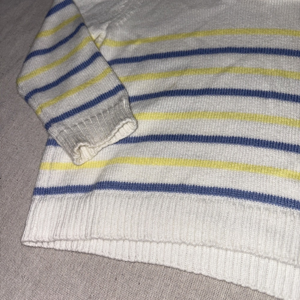Boys Janie And Jack White Blue Yellow Striped Pullover Shawl Sweater Sz 18-24 Mo - Picture 2 of 7